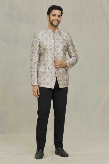 Arihant Rai Sinha_Cream Silk Sequins, Embroidery Florette Woven Bandhgala _at_Aza_Fashions