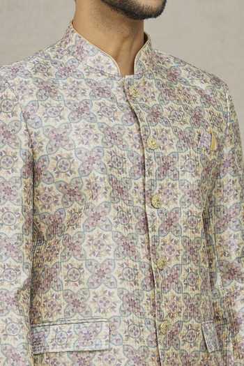 Buy_Arihant Rai Sinha_Cream Silk Sequins, Embroidery Florette Woven Bandhgala 