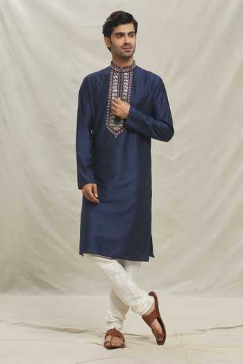 Buy Arihant Rai Sinha Blue , Satin Embroidery Blossom Placket Kurta Set Buy_Arihant Rai Sinha_Blue , Satin Embroidery Blossom Placket Kurta Set