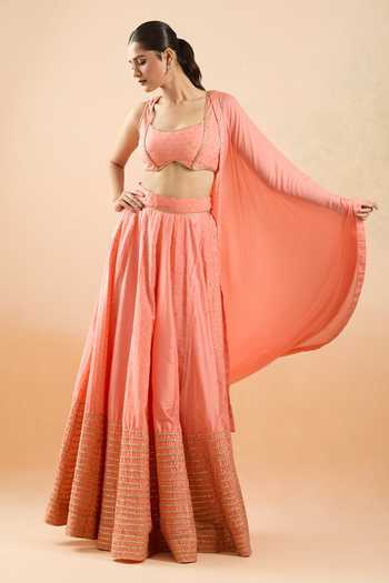 Khwaab By Sanjana Lakhani Coral Gota Lace Embroidered Lehenga Set 