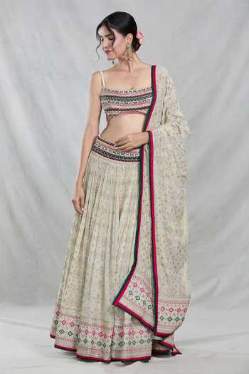 Samyukta Singhania Bandhani Bloom Crest Woven Banarasi Silk Lehenga Set 