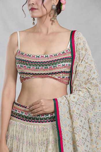 Buy Samyukta Singhania Multi Color Silk, Brocade Bandhani Bloom Crest Woven Banarasi Lehenga Set Buy_Samyukta Singhania_Multi Color Silk, Brocade Bandhani Bloom Crest Woven Banarasi Lehenga Set