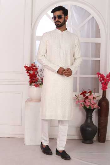 Buy_Arihant Rai Sinha_Cream Silk Embroidery Kurta Set 