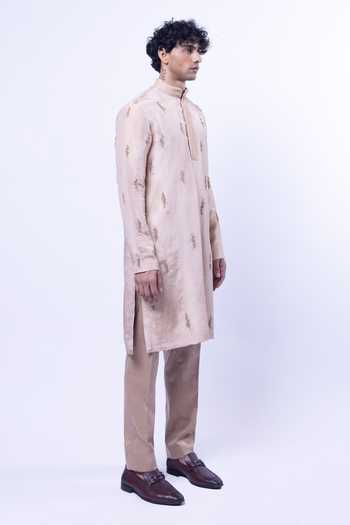 Siddhant Agrawal Beige Tissue, Velvet, Satin Mistborne Embroidered Kurta Set Online at Aza Fashions Siddhant Agrawal_Beige Tissue, Velvet, Satin Mistborne Embroidered Kurta Set _Online_at_Aza_Fashions