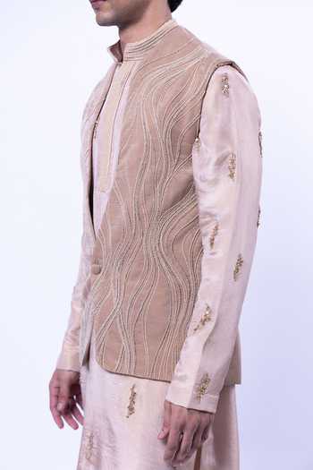 Siddhant Agrawal Beige Satin, Velvet, Polyester Mistborne Rooted Nehru Jacket Online at Aza Fashions Siddhant Agrawal_Beige Satin, Velvet, Polyester Mistborne Rooted Nehru Jacket _Online_at_Aza_Fashions