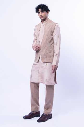 Shop Siddhant Agrawal Beige Satin, Velvet, Polyester Mistborne Rooted Nehru Jacket Online at Aza Fashions Shop_Siddhant Agrawal_Beige Satin, Velvet, Polyester Mistborne Rooted Nehru Jacket _Online_at_Aza_Fashions