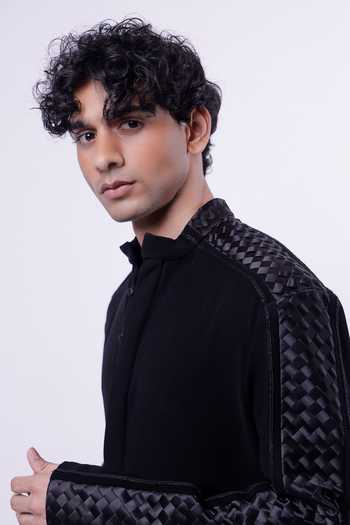 Shop Siddhant Agrawal Black Crepe, Polyester Orion Drift Bead Embroidered Kurta Set Online at Aza Fashions Shop_Siddhant Agrawal_Black Crepe, Polyester Orion Drift Bead Embroidered Kurta Set _Online_at_Aza_Fashions