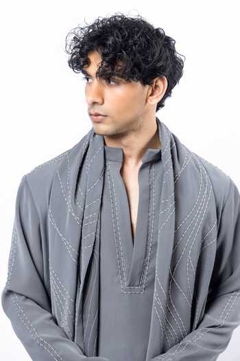 Siddhant Agrawal Grey Crepe, Polyester Ethereal Root Embroidered Kurta Set at Aza Fashions Siddhant Agrawal_Grey Crepe, Polyester Ethereal Root Embroidered Kurta Set _at_Aza_Fashions