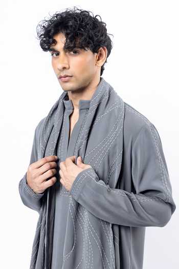 Buy Siddhant Agrawal Grey Crepe, Polyester Ethereal Root Embroidered Kurta Set Buy_Siddhant Agrawal_Grey Crepe, Polyester Ethereal Root Embroidered Kurta Set