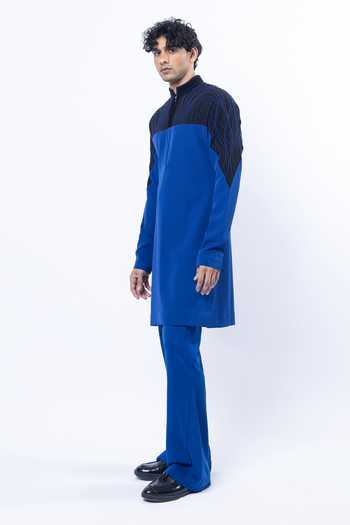 Buy_Siddhant Agrawal_Blue Polyester, Crepe Coral Rift Embroidered Kurta Set _Online_at_Aza_Fashions