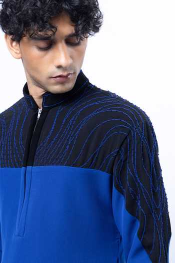 Shop_Siddhant Agrawal_Blue Polyester, Crepe Coral Rift Embroidered Kurta Set _Online_at_Aza_Fashions