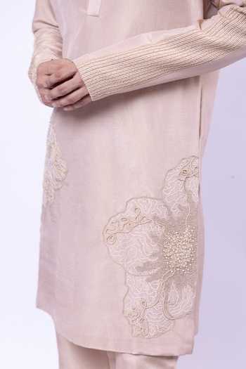 Shop Siddhant Agrawal Beige Tissue Wilted Bloom Embroidered Kurta Set Online at Aza Fashions Shop_Siddhant Agrawal_Beige Tissue Wilted Bloom Embroidered Kurta Set _Online_at_Aza_Fashions