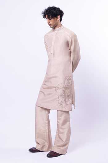 Siddhant Agrawal Beige Tissue Wilted Bloom Embroidered Kurta Set at Aza Fashions Siddhant Agrawal_Beige Tissue Wilted Bloom Embroidered Kurta Set _at_Aza_Fashions