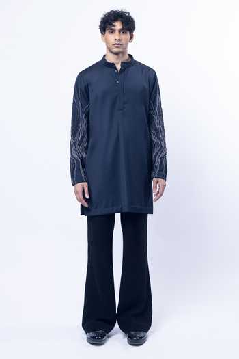 Siddhant Agrawal Blue Suiting, Polyester, Terrycloth, Vein Trace Placement Embroidered Kurta Set Online at Aza Fashions Siddhant Agrawal_Blue Suiting, Polyester, Terrycloth, Vein Trace Placement Embroidered Kurta Set _Online_at_Aza_Fashions