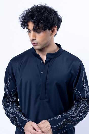 Buy Siddhant Agrawal Blue Suiting, Polyester, Terrycloth, Vein Trace Placement Embroidered Kurta Set Online at Aza Fashions Buy_Siddhant Agrawal_Blue Suiting, Polyester, Terrycloth, Vein Trace Placement Embroidered Kurta Set _Online_at_Aza_Fashions