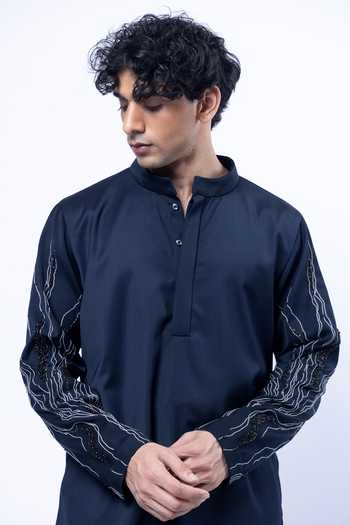 Siddhant Agrawal Blue Suiting, Polyester, Terrycloth, Vein Trace Placement Embroidered Kurta Set at Aza Fashions Siddhant Agrawal_Blue Suiting, Polyester, Terrycloth, Vein Trace Placement Embroidered Kurta Set _at_Aza_Fashions