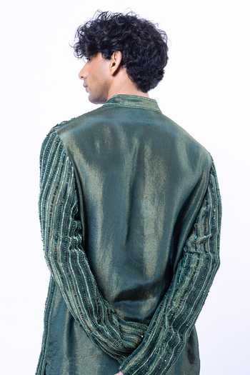 Siddhant Agrawal_Green Tissue, Silk, Satin Verdant Mirage Embroidered Kurta Set _Online_at_Aza_Fashions