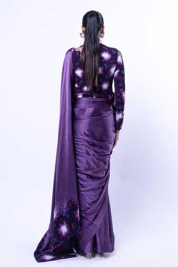 Siddhant Agrawal Lichen Frost Pre-Draped Saree With Embroidered Blouse 