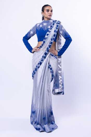 Siddhant Agrawal Coral Constellation Embellished Saree With Blouse 