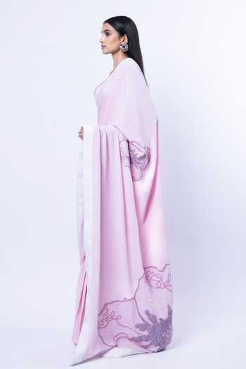 Siddhant Agrawal_Pink Cotton, Georgette, Satin, Mist Bloom Saree With Embroidered Blouse _Online_at_Aza_Fashions