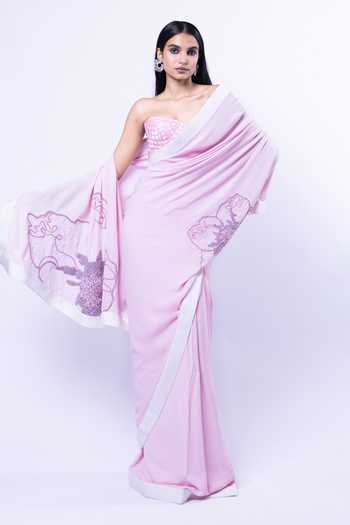 Siddhant Agrawal Mist Bloom Saree With Embroidered Blouse