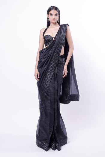 Siddhant Agrawal Ember Dusk Pre-Draped Saree With Embroidered Blouse 