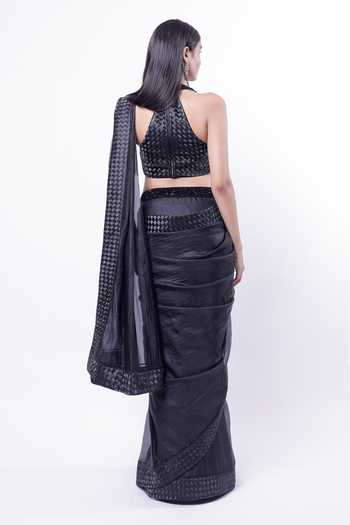 Siddhant Agrawal Ember Dusk Pre-Draped Saree With Embroidered Blouse 