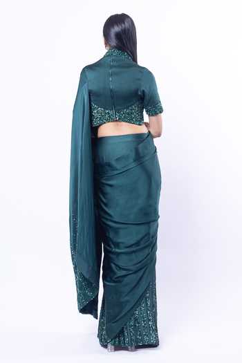 Siddhant Agrawal Verdant Mirage Pre-Draped Saree With Embroidered Blouse 