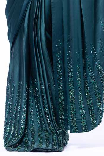 Buy_Siddhant Agrawal_Green Silk Satin Verdant Mirage Pre-draped Saree With Embroidered Blouse _Online_at_Aza_Fashions