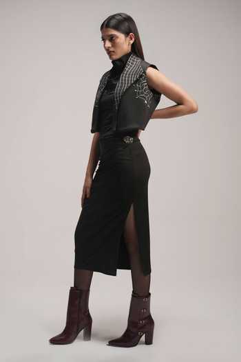 Buy Zilaire Black Scuba, Organza, Satin Halter Neck Draped Dress And Jacket Set Online at Aza Fashions Buy_Zilaire_Black Scuba, Organza, Satin Halter Neck Draped Dress And Jacket Set _Online_at_Aza_Fashions