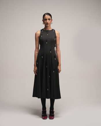 Buy Zilaire Black Scuba High Neck Crystal Embellished Midi Dress Online at Aza Fashions Buy_Zilaire_Black Scuba High Neck Crystal Embellished Midi Dress _Online_at_Aza_Fashions