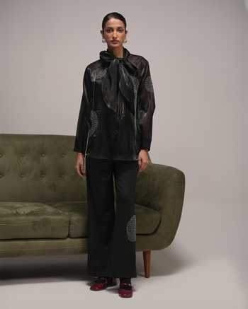 Zilaire Polka Dot Embroidered Shirt & Pant Set 