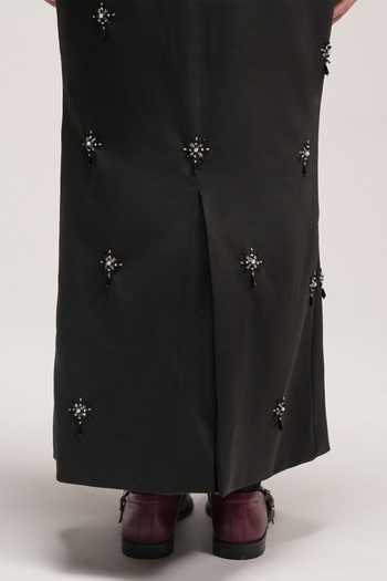 Shop Zilaire Black Scuba Crew Neck Embroidered T Shirt And Skirt Set Online at Aza Fashions Shop_Zilaire_Black Scuba Crew Neck Embroidered T Shirt And Skirt Set _Online_at_Aza_Fashions