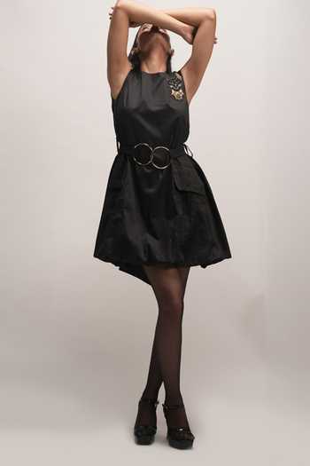 Shop Zilaire Black Cotton Round Neck Hand Embroidered Dress With Belt Online at Aza Fashions Shop_Zilaire_Black Cotton Round Neck Hand Embroidered Dress With Belt _Online_at_Aza_Fashions