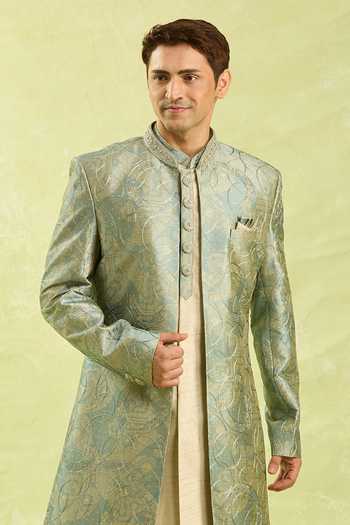 Arihant Rai Sinha Grey Beige Embroidered Sherwani Set 
