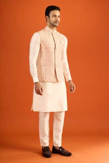 Buy_Arihant Rai Sinha_Peach Jacquard Woven Nehru Jacket 