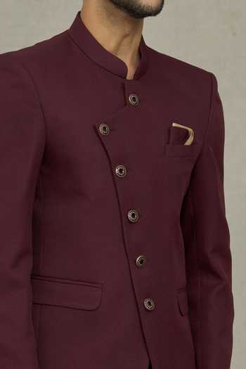 Buy Arihant Rai Sinha Maroon Terrycloth Full Sleeve Plain Bandhgala Online at Aza Fashions Buy_Arihant Rai Sinha_Maroon Terrycloth Full Sleeve Plain Bandhgala _Online_at_Aza_Fashions