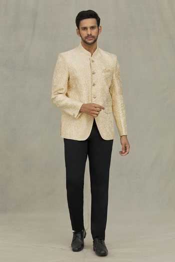 Buy Arihant Rai Sinha Gold Silk Sequins, Embroidery Flower Bandhgala Buy_Arihant Rai Sinha_Gold Silk Sequins, Embroidery Flower Bandhgala