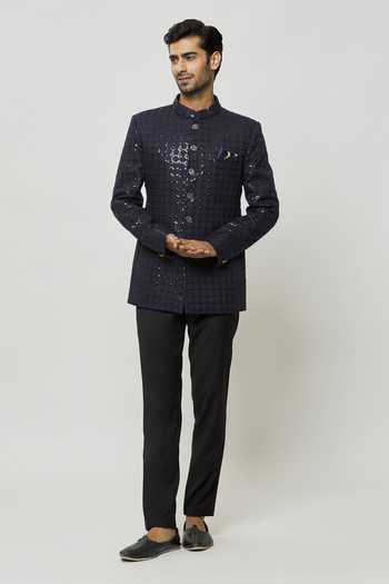 Buy_Arihant Rai Sinha_Blue Silk, Polyester Sequins Embroidered Jodhpuri 