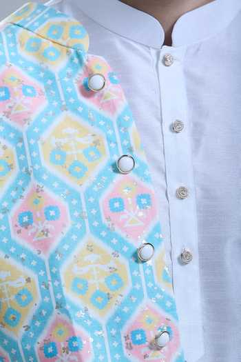 Buy_Arihant Rai Sinha_Blue Cotton Hexagon Print Nehru Jacket 