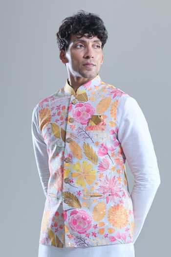 Arihant Rai Sinha Botanical Foil Print Bandi & Kurta Set 
