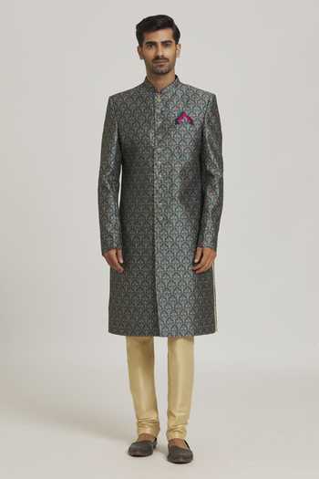 Buy Arihant Rai Sinha Green Silk, Chiffon Embroidery Floral Mughal Print Sherwani With Churidar Online at Aza Fashions Buy_Arihant Rai Sinha_Green Silk, Chiffon Embroidery Floral Mughal Print Sherwani With Churidar _Online_at_Aza_Fashions