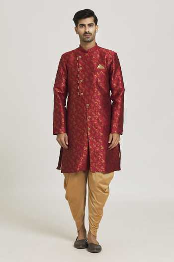 Buy Arihant Rai Sinha Maroon Brocade, Silk Embroidery Woven Floral Bloom Sherwani With Pant Online at Aza Fashions Buy_Arihant Rai Sinha_Maroon Brocade, Silk Embroidery Woven Floral Bloom Sherwani With Pant _Online_at_Aza_Fashions