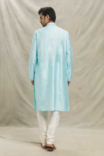 Shop Arihant Rai Sinha Blue , Satin Mirrors Bloom Embroidered Placket Kurta Set at Aza Fashions Shop_Arihant Rai Sinha_Blue , Satin Mirrors Bloom Embroidered Placket Kurta Set _at_Aza_Fashions