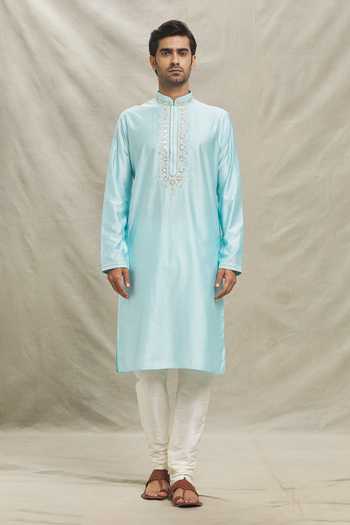 Buy Arihant Rai Sinha Blue , Satin Mirrors Bloom Embroidered Placket Kurta Set Online at Aza Fashions Buy_Arihant Rai Sinha_Blue , Satin Mirrors Bloom Embroidered Placket Kurta Set _Online_at_Aza_Fashions