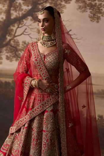 Buy ANGAD SINGH Red Silk V-neck Jhelum Raw Bridal Lehenga Set Online at Aza Fashions Buy_ANGAD SINGH_Red Silk V-neck Jhelum Raw Bridal Lehenga Set _Online_at_Aza_Fashions