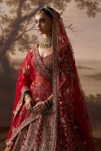 Buy ANGAD SINGH Red Silk Sweetheart Neck Chenab Embroidered Bridal Lehenga Set Online at Aza Fashions Buy_ANGAD SINGH_Red Silk Sweetheart Neck Chenab Embroidered Bridal Lehenga Set _Online_at_Aza_Fashions
