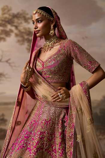 Buy ANGAD SINGH Pink Silk Sweetheart Neck Sehaj Paisley Embroidered Bridal Lehenga Set Online at Aza Fashions Buy_ANGAD SINGH_Pink Silk Sweetheart Neck Sehaj Paisley Embroidered Bridal Lehenga Set _Online_at_Aza_Fashions