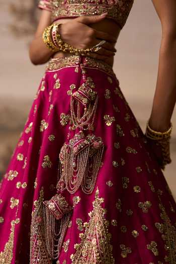 Shop ANGAD SINGH Red Silk Leaf Neck Lehar Raw Bridal Lehenga Set Online at Aza Fashions Shop_ANGAD SINGH_Red Silk Leaf Neck Lehar Raw Bridal Lehenga Set _Online_at_Aza_Fashions