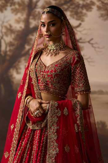 ANGAD SINGH Red Silk Karam Embroidered Bridal Lehenga Set Online at Aza Fashions ANGAD SINGH_Red Silk Karam Embroidered Bridal Lehenga Set _Online_at_Aza_Fashions